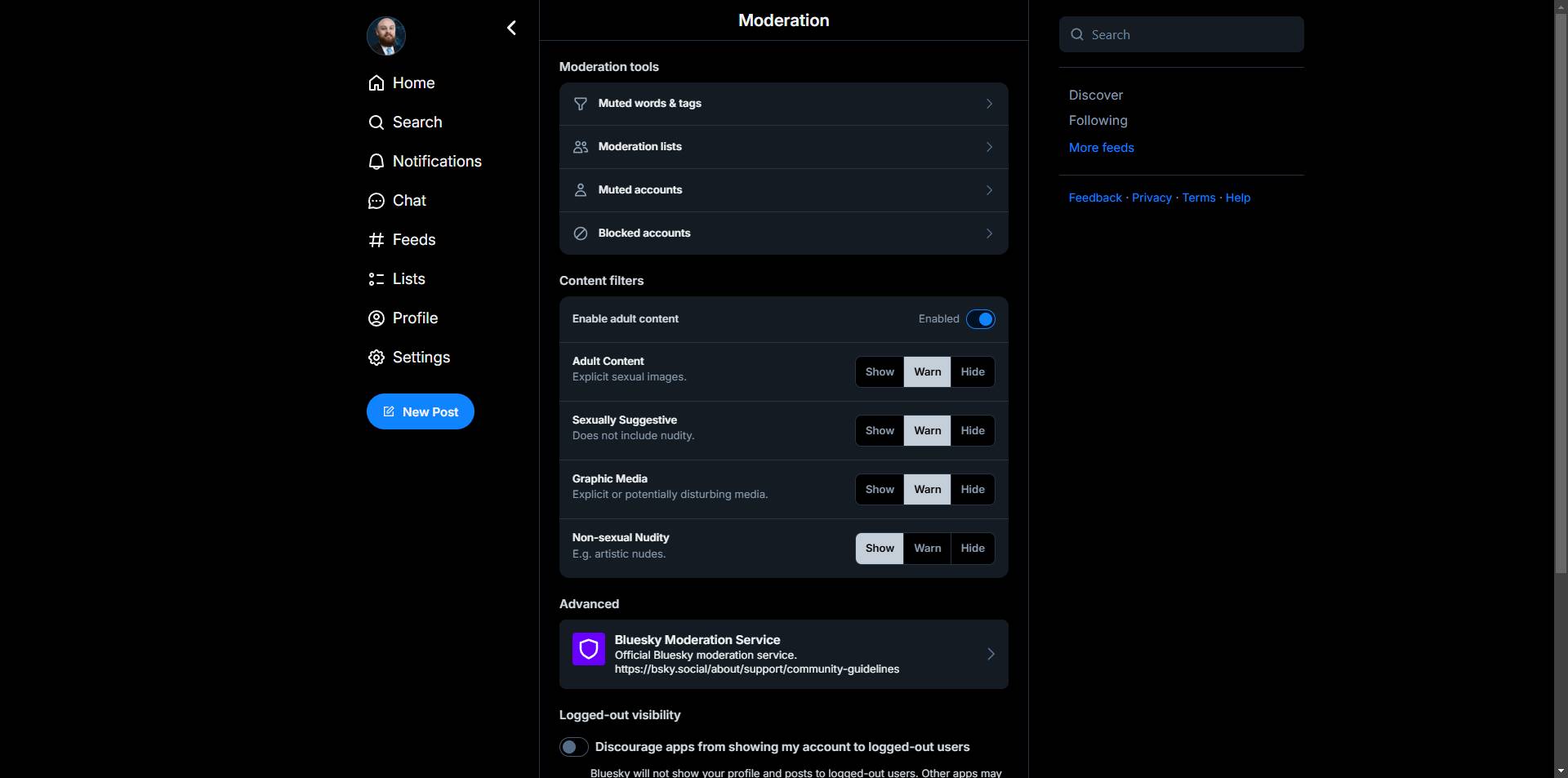 Bluesky moderation settings